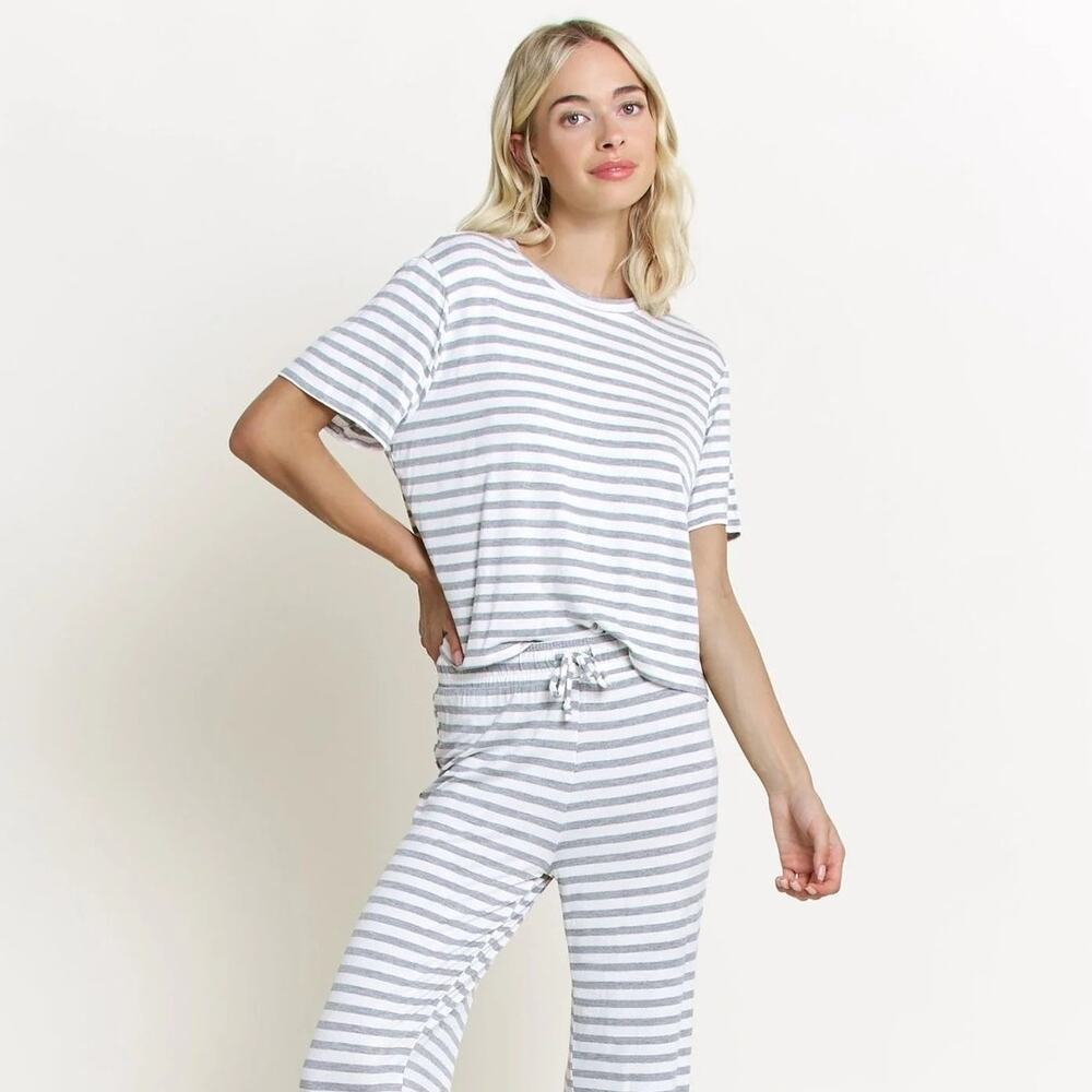 Honeydew Intimates Gray & White Striped Pajama Top